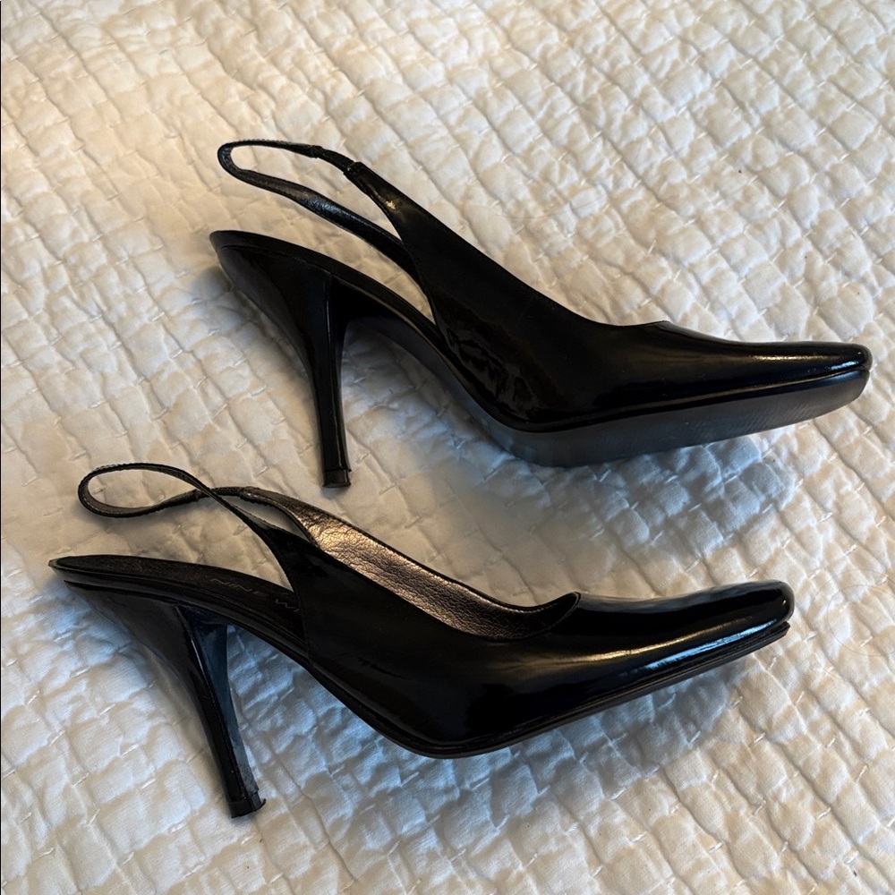 Nine West Black Patent Leather Slingback Heels - Picture 3 of 4